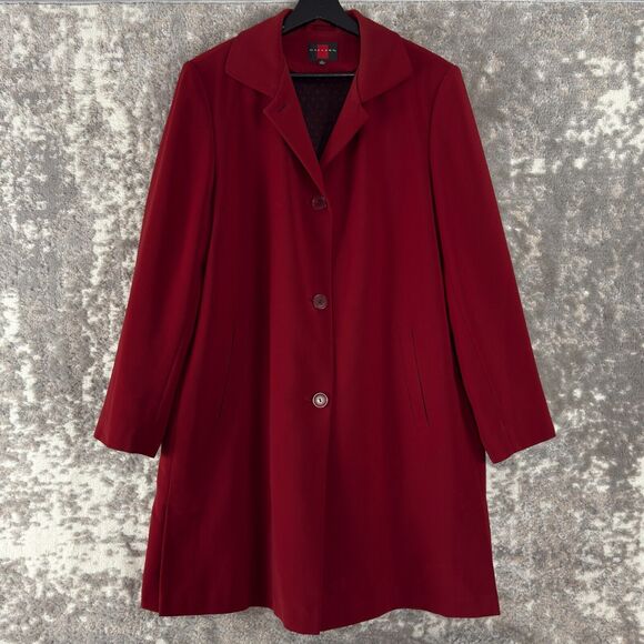 Gallery Womens Size L Outdoor Overcoat Button Red Long Sleeve Pocket Lined - Picture 1 of 10